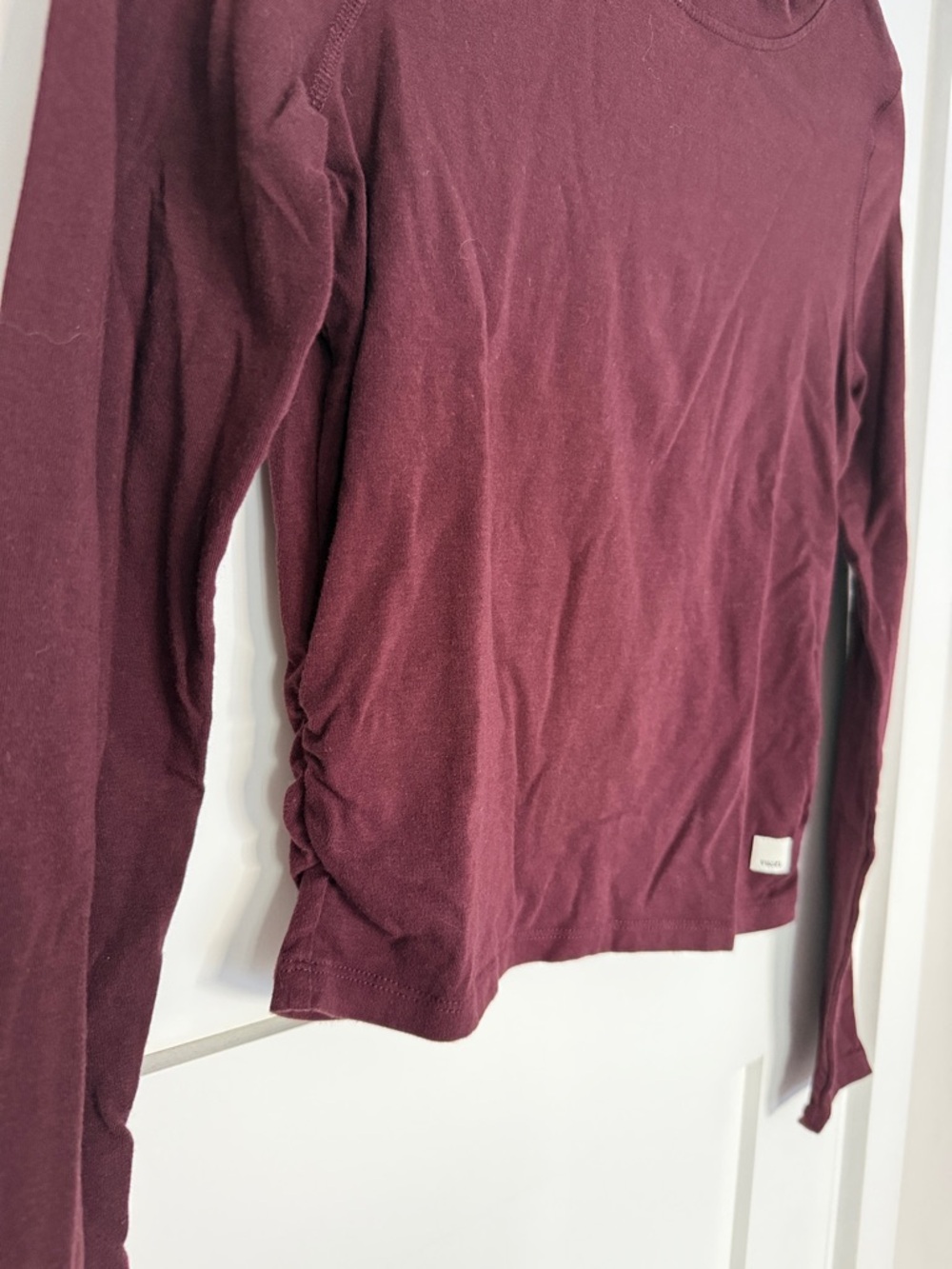 Vuori Long Sleeve Crew Top With Side Ruching in Burgundy - Picture 2 of 4